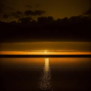 Orange Sun Setting Over Tropical Beach