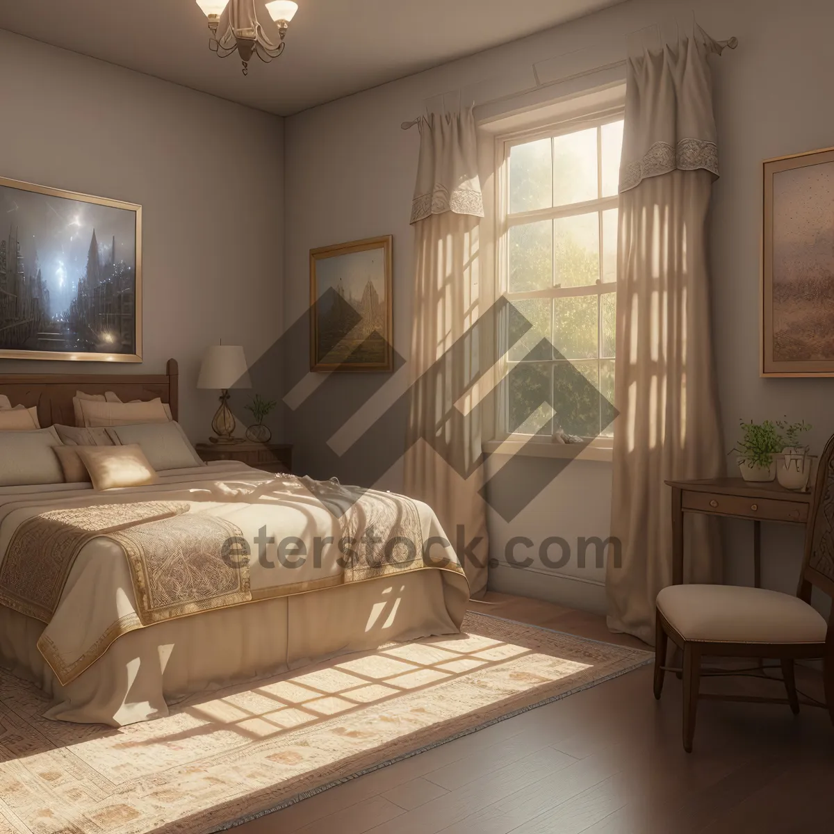 Picture of Modern and Cozy Bedroom with Stylish Furniture