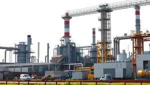 Industrial port crane lifting equipment for shipping fuel.