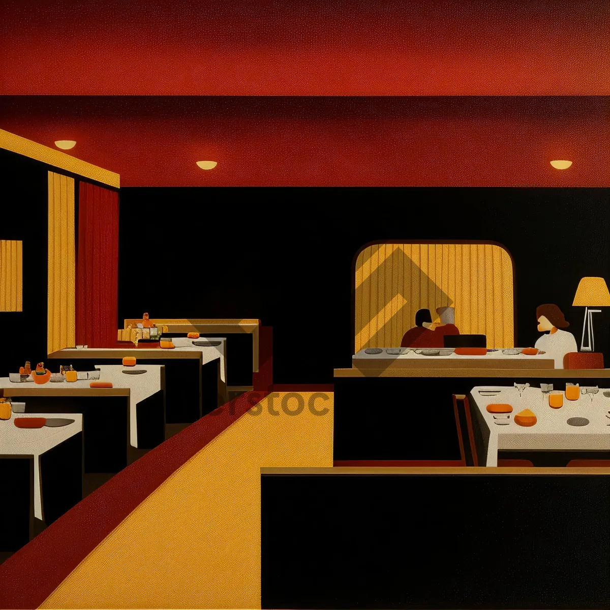 Picture of Modern Office Interior with Wooden Furniture and Lamp