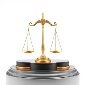 Golden justice symbol on brass scale