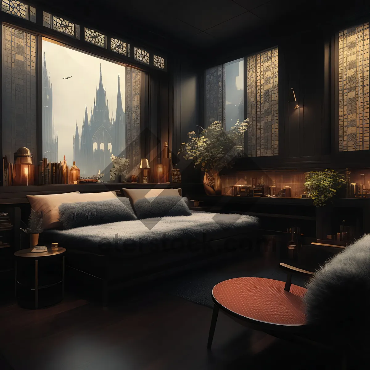 Picture of Modern luxury interior design with elegant furniture and lighting.