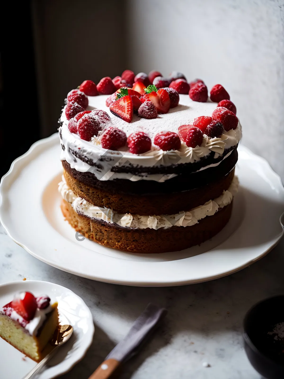 Picture of Delicious Gourmet Raspberry Trifle with Berries and Cream