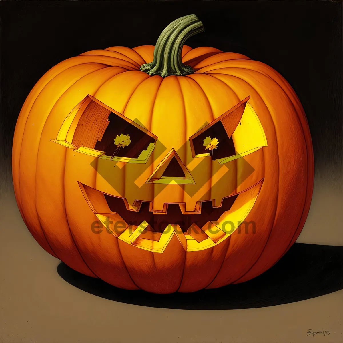 Picture of Spooky Jack-O'-Lantern Illuminated with Scary Candle