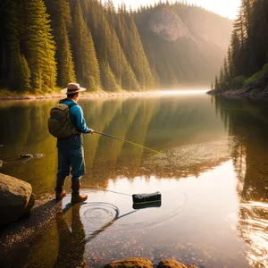 Serene Lake Surrounded by Majestic Mountains