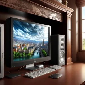 Modern Office Desktop Computer with LCD Screen Monitor
