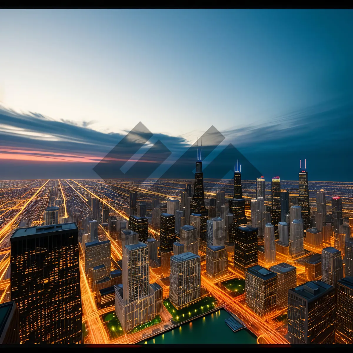 Picture of Night Skyline Illuminating Urban Business District