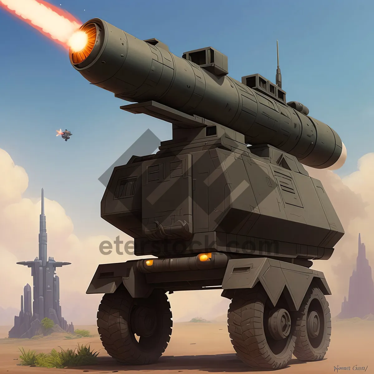 Picture of Sky-bound Military Rocket Armament in Action