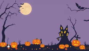 Silhouette cartoon of cemetery under moonlit sky