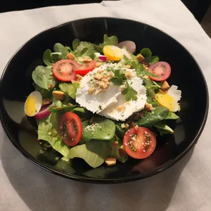 Healthy Vegetable Salad with Grilled Meat and Sauce