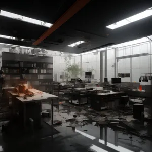 Modern restaurant interior design with wooden furniture and chairs.