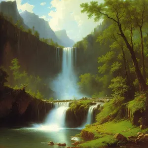 Serene Waterfall in Majestic Wilderness