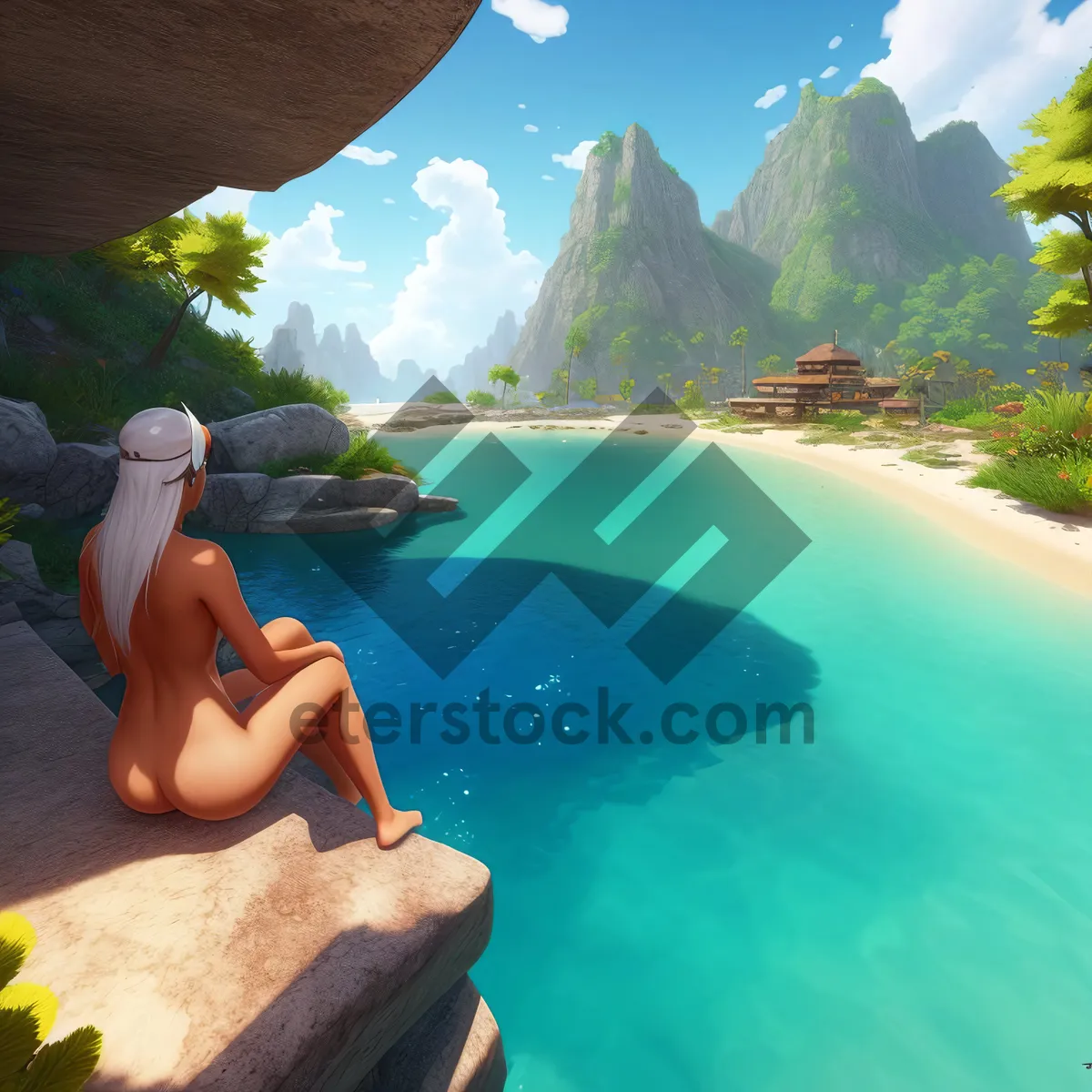 Picture of Tropical paradise beach with crystal clear water and sky