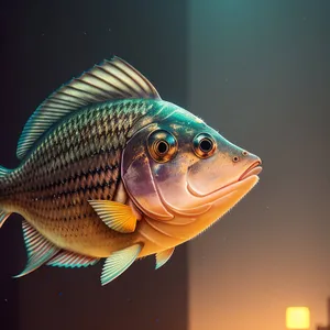 Golden Snapper swimming in underwater aquarium.