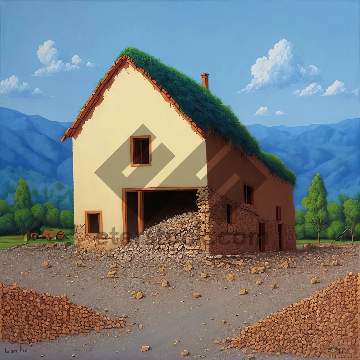 Picture of Country Home with Tile Roof and Brick Wall