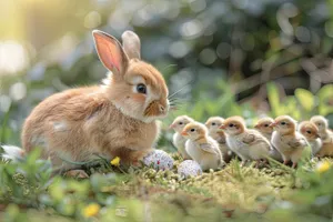 Fluffy Bunny in Studio Grass Field for Easter