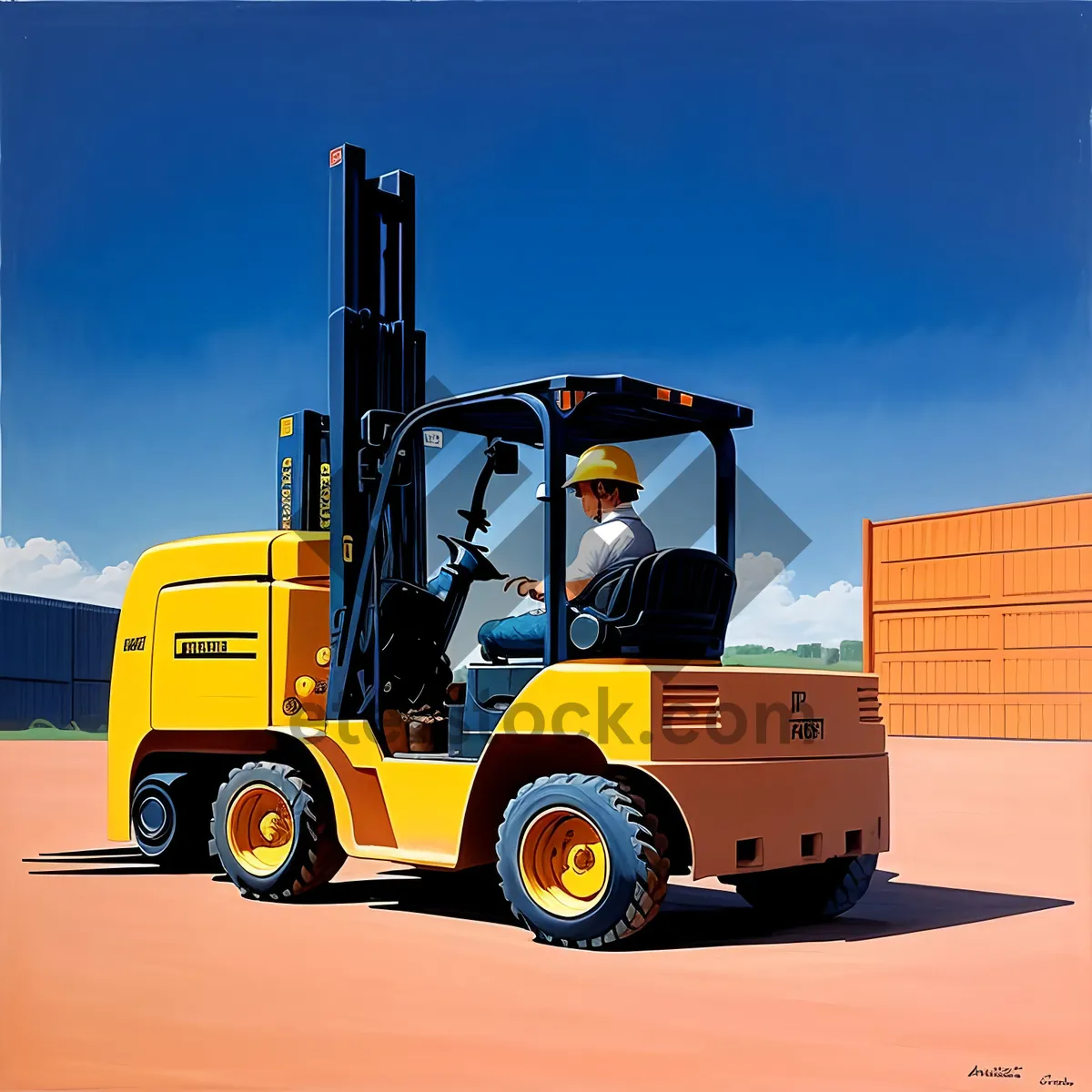 Picture of Yellow Heavy-duty Forklift Loading Construction Materials