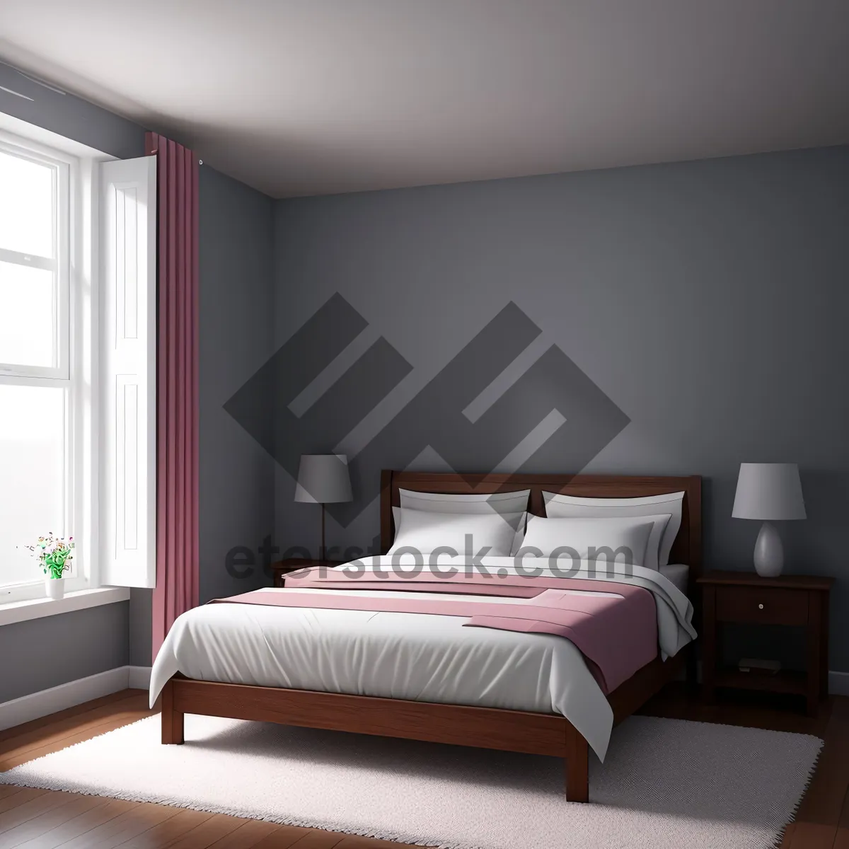 Picture of Modern bedroom with cozy furniture and stylish decor