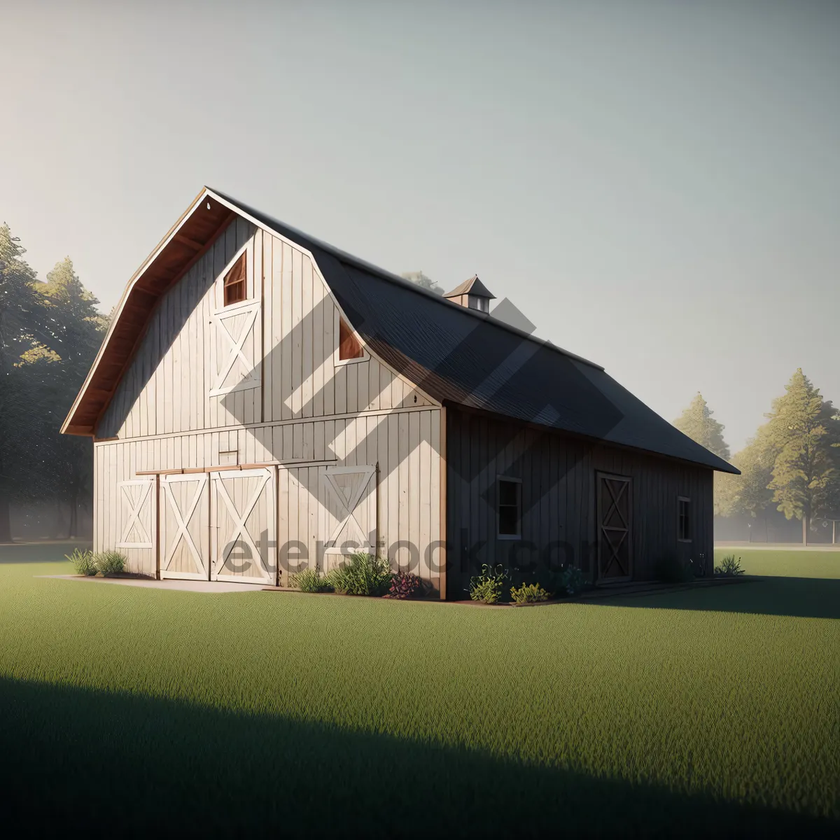 Picture of Rustic Country Farmhouse with Sky and Trees