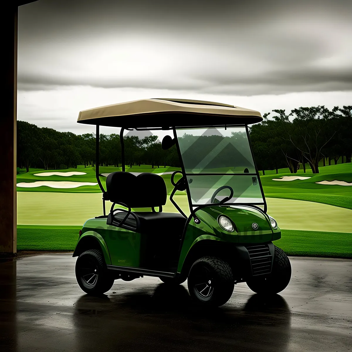 Picture of Golf Cart on Grass - Sporty Transportation on the Course