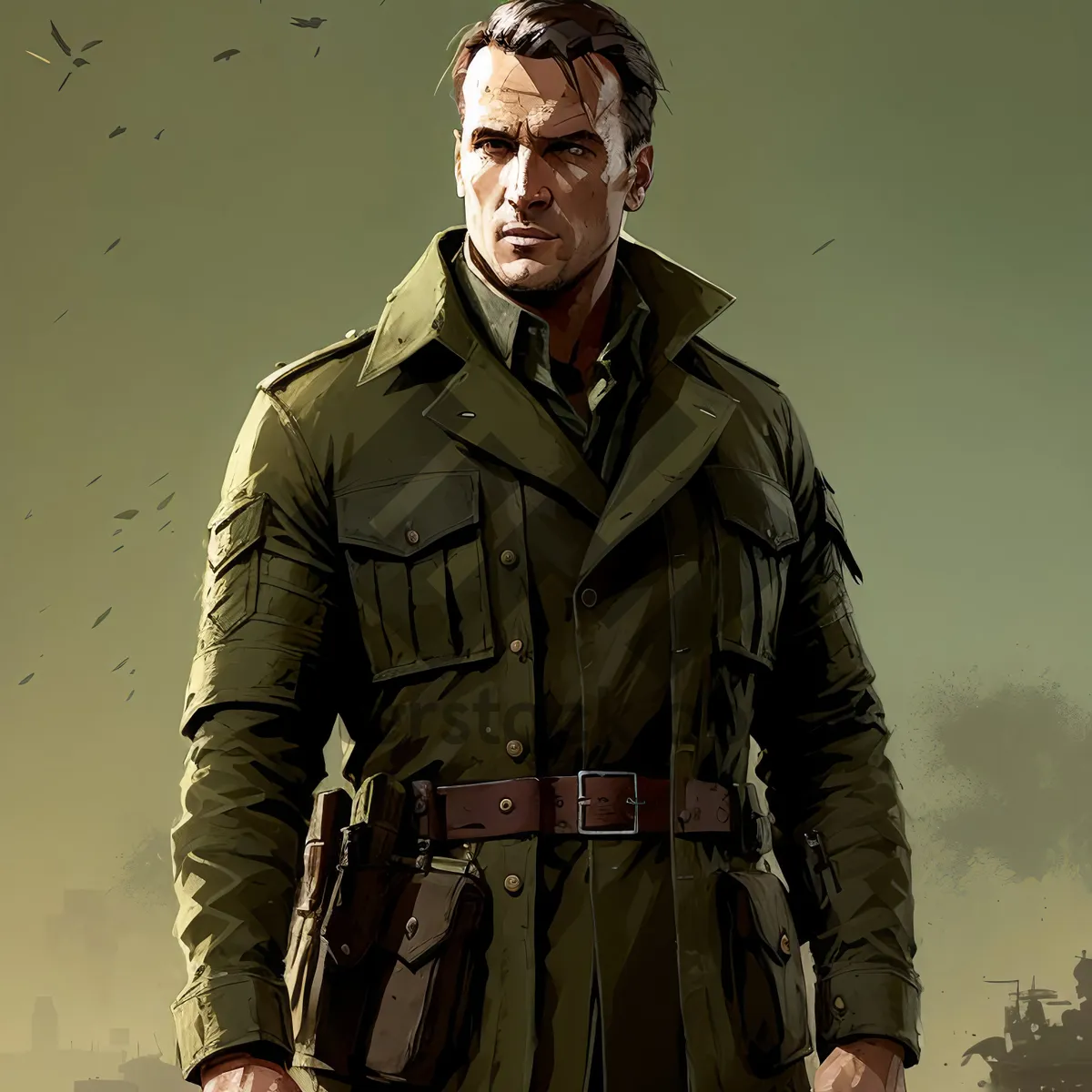 Picture of Confident Private in Dapper Trench Coat