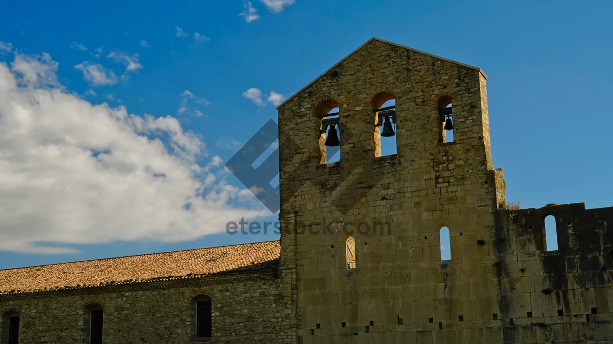 Picture of Historic stone church tower in medieval town.