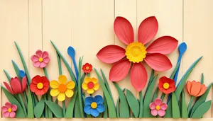 Orange floral pattern with yellow spring blossoms and pink lotus.