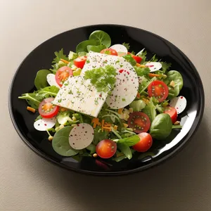 Fresh Vegetarian Salad with Tasty Cheese Slices