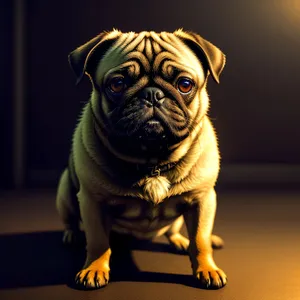 Adorable wrinkled pug puppy with expressive eyes