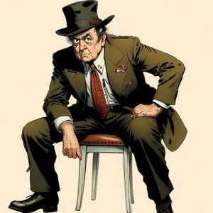 Silhouette Man in Fashionable Business Suit Sitting on Chair