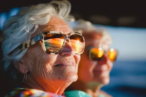 Happy man wearing stylish sunglasses smiling at camera portrait.