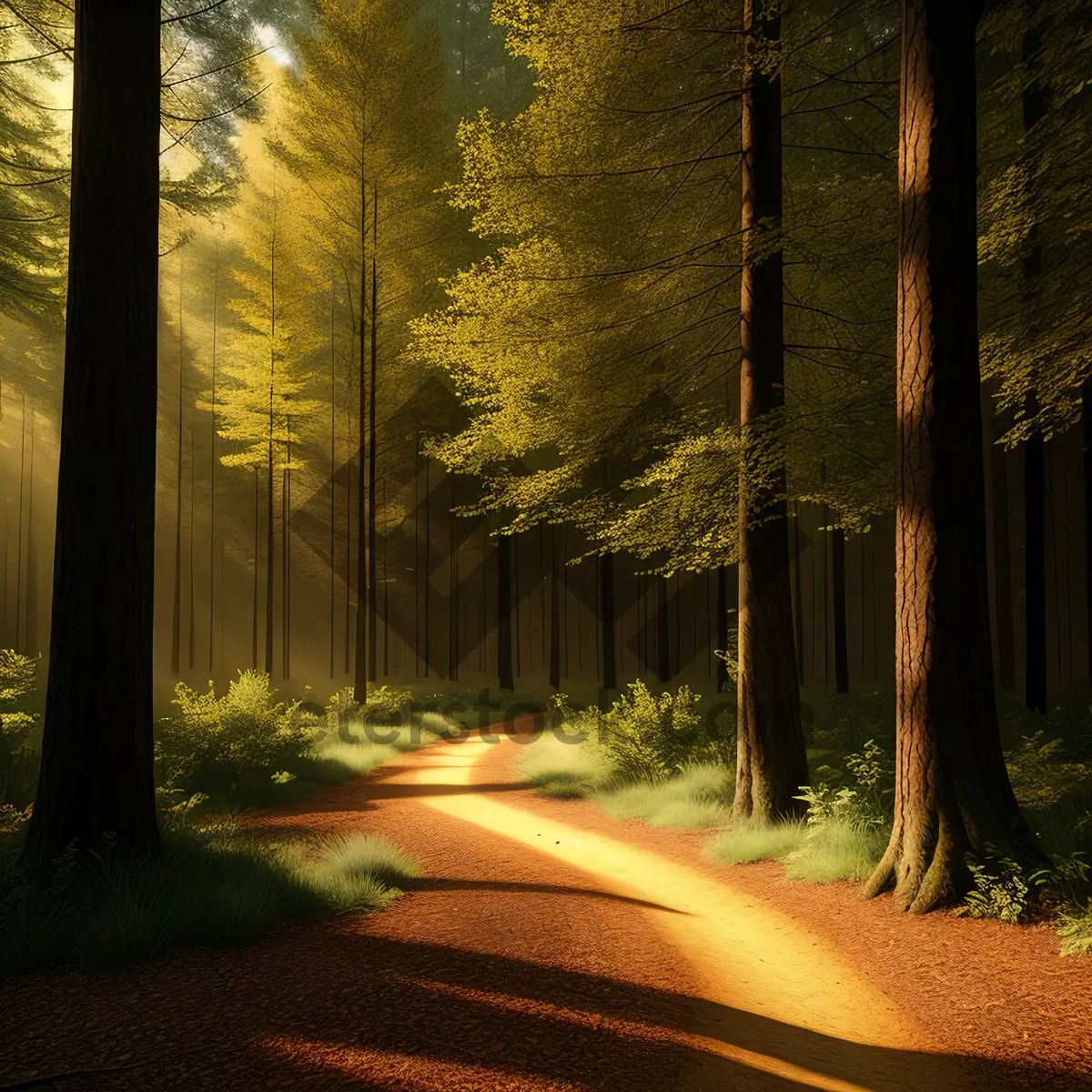 Picture of Autumn Pathway Through Sunlit Forest