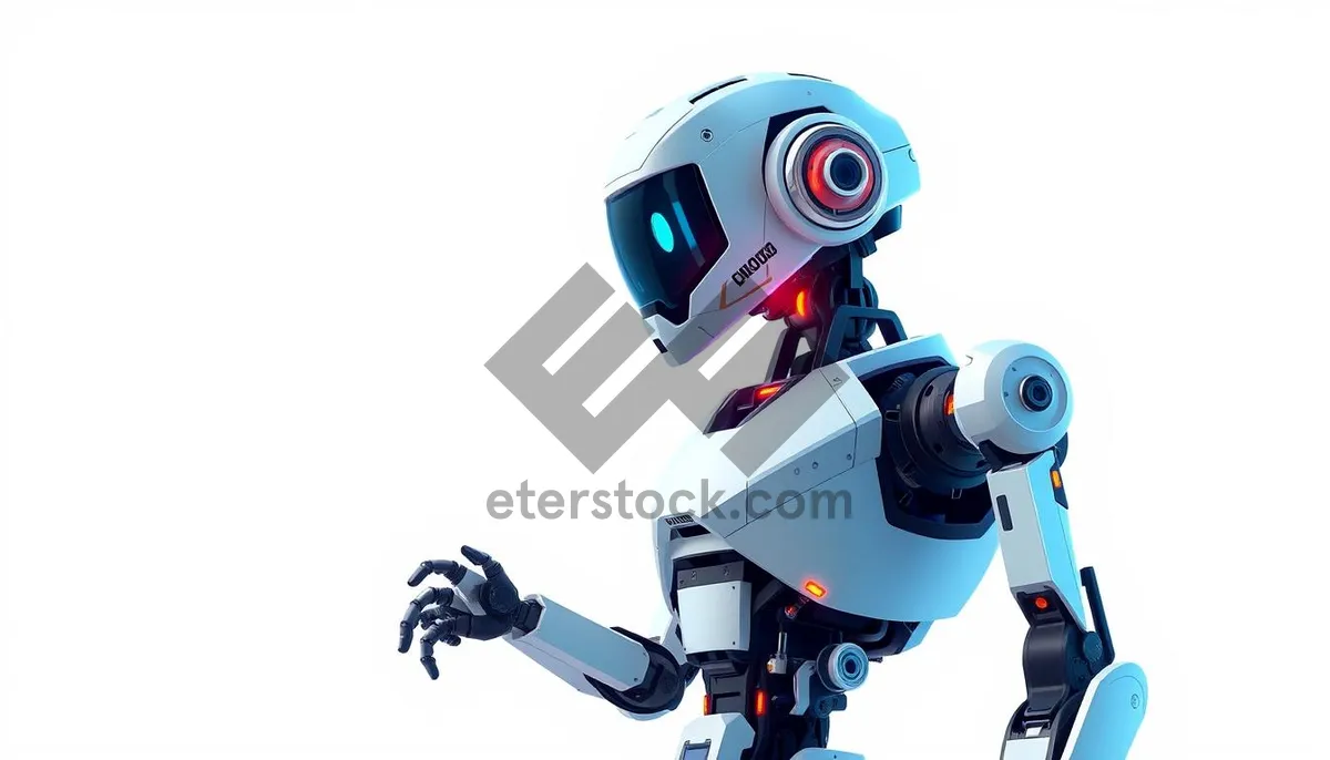 Picture of Futuristic robot man in cartoon-style 3D render.