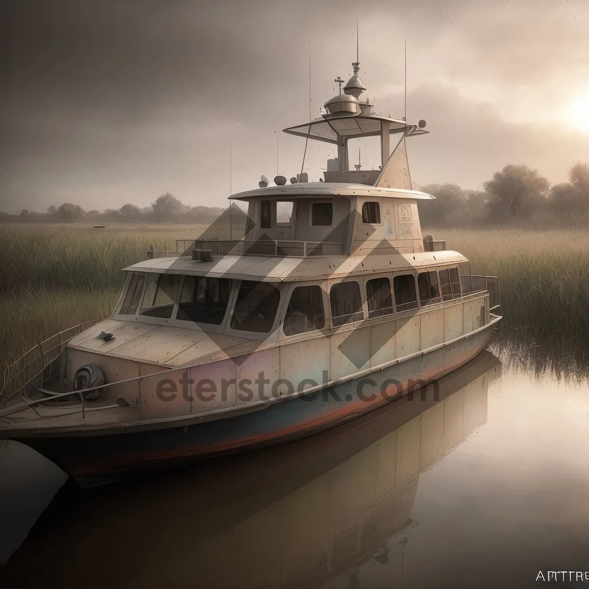 Picture of Ocean Liner in Tranquil Marina