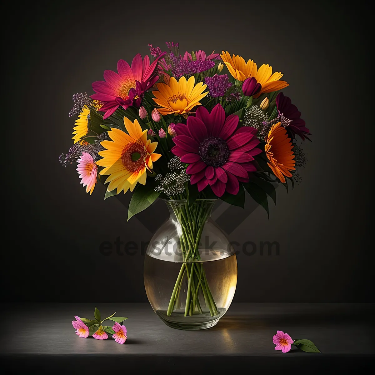 Picture of Vibrant Daisy Bouquet in Colorful Vase