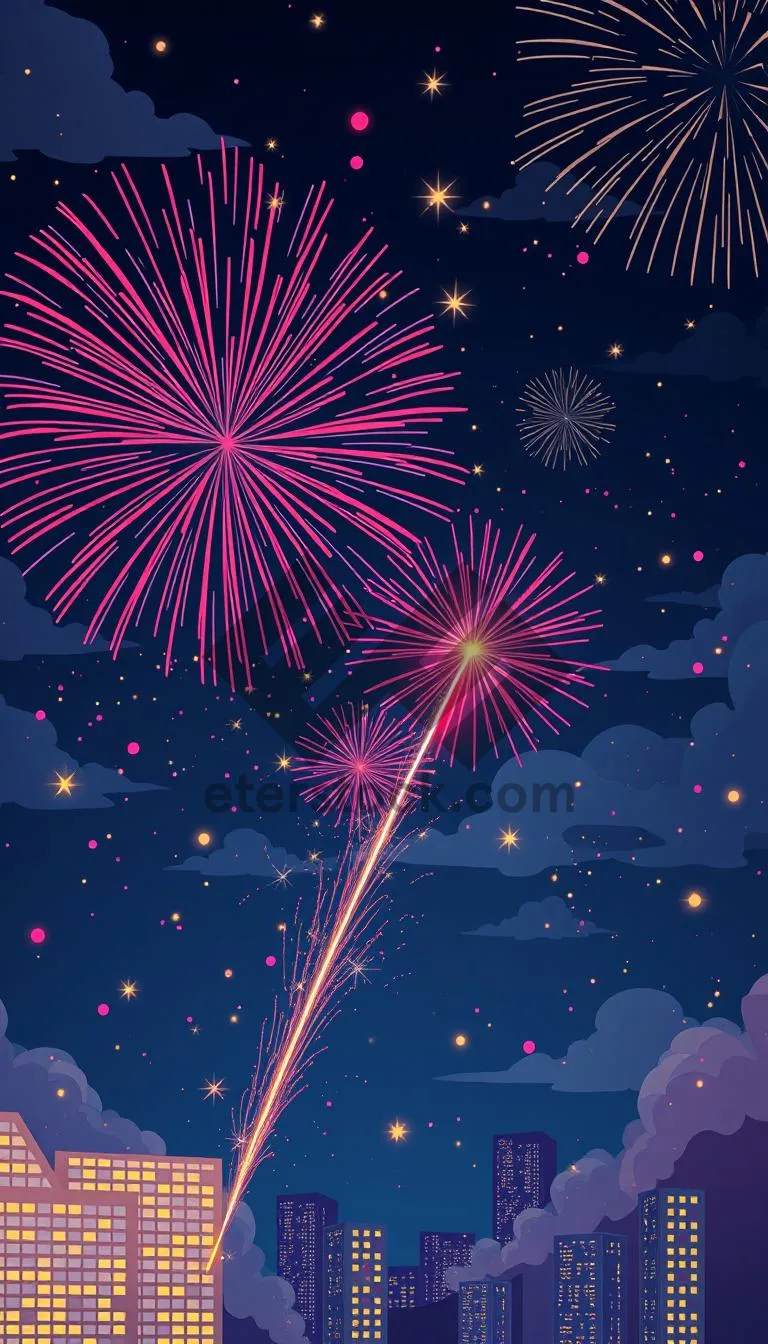 Picture of Festive abstract firework display in the night sky.