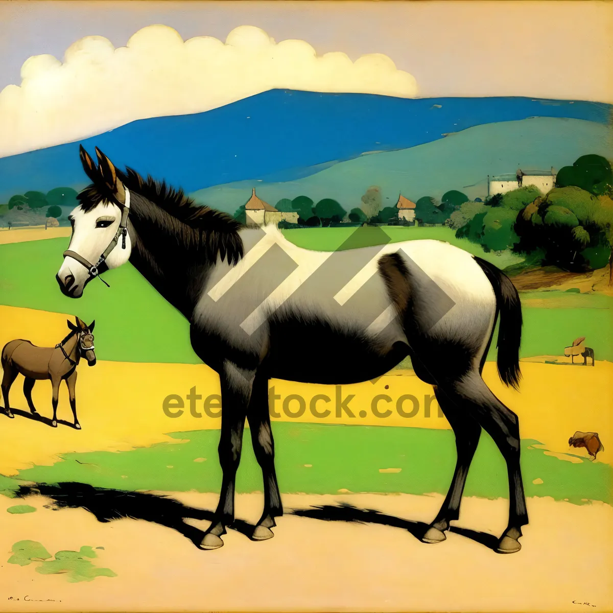 Picture of Elegant Thoroughbred Stallion Grazing on Farm