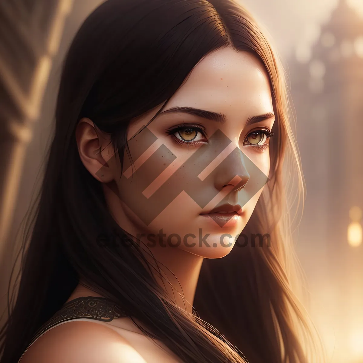 Picture of Stunning brunette beauty exudes allure in fashion portrait.
