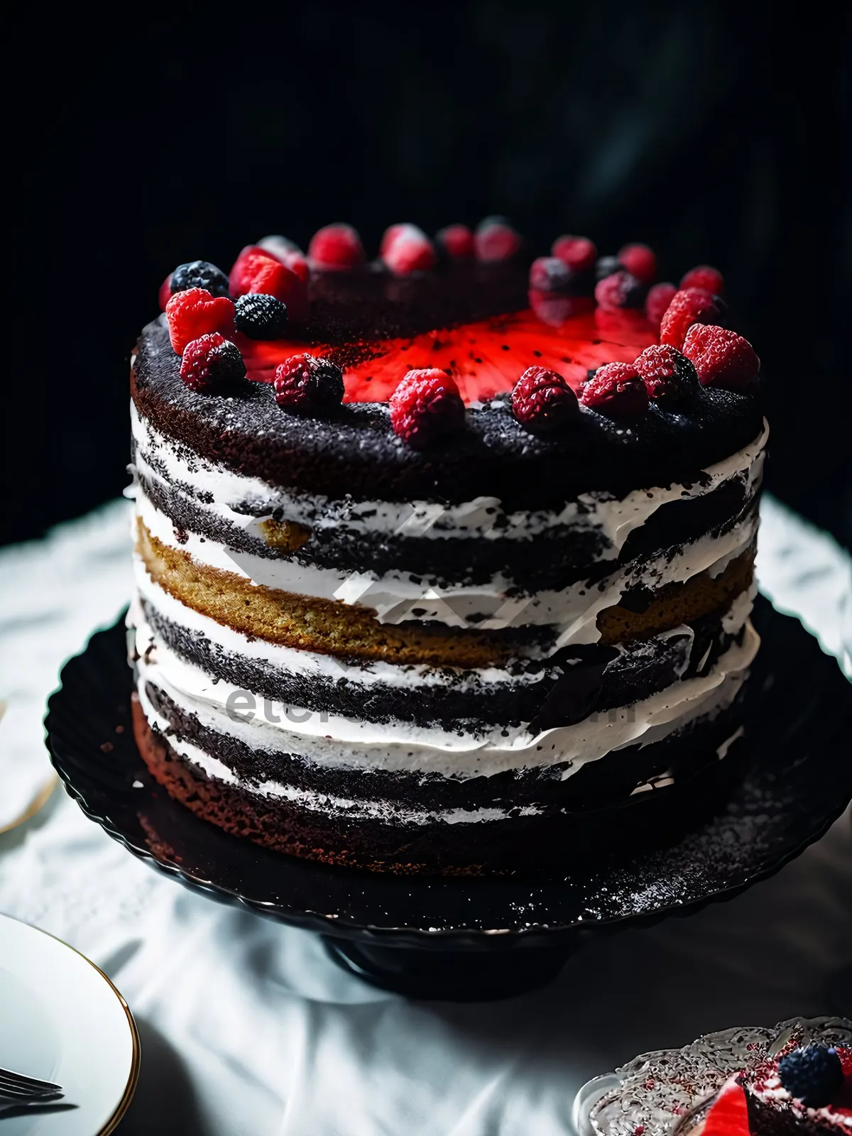 Picture of Delicious Berry Cream Cake with Chocolate Drizzle