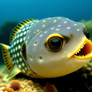 Exotic Saltwater Puffer Fish in Underwater Reef