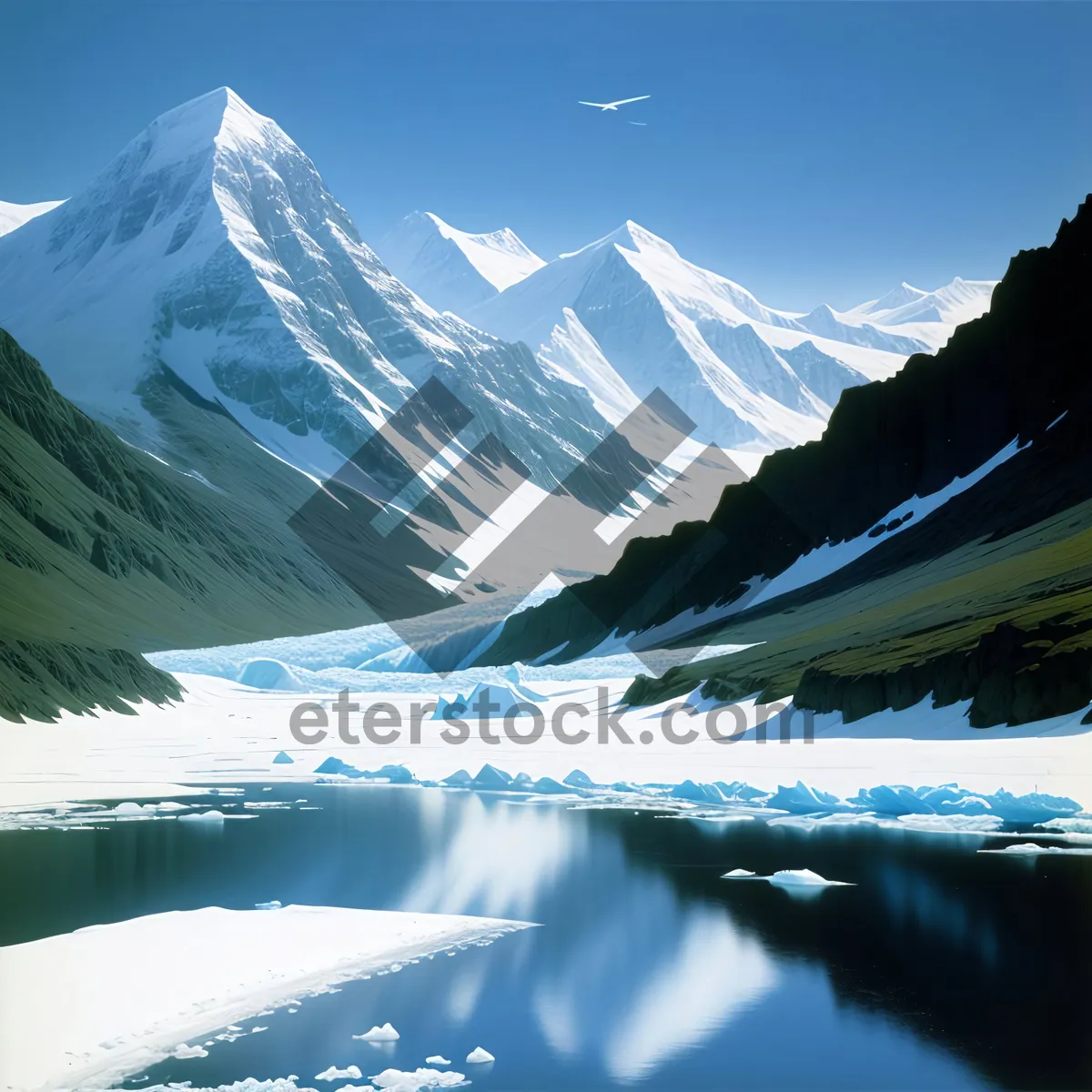 Picture of Snow-capped Alpine Peaks Reflecting in Serene Glacier Lake