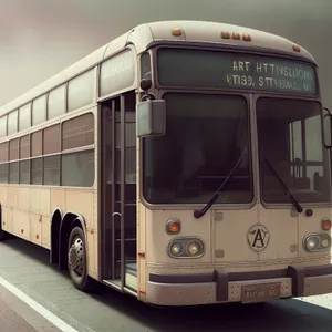 Busy road transport: Public shuttle bus on highway