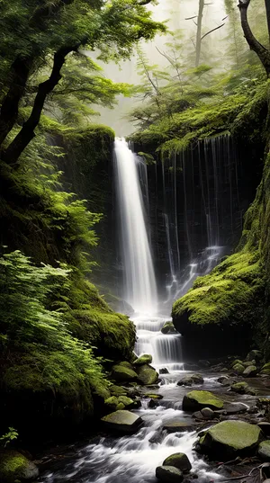 Mountain waterfall in a scenic forest landscape