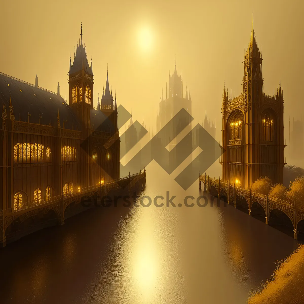 Picture of London Cityscape by Night: Splendid Westminster Bridge and Tower