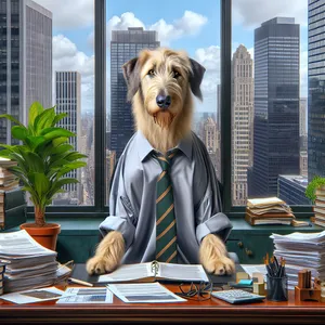 Irish Wolfhound Businessman Sitting In an Office