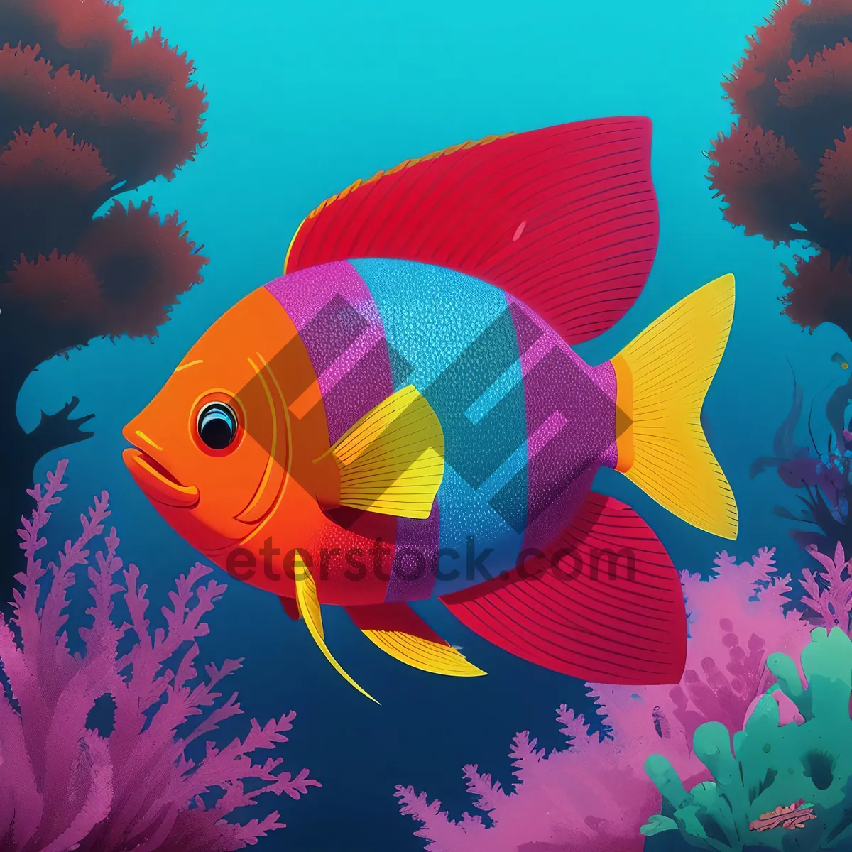 Picture of Vibrant Underwater Seascape with Colorful Fish