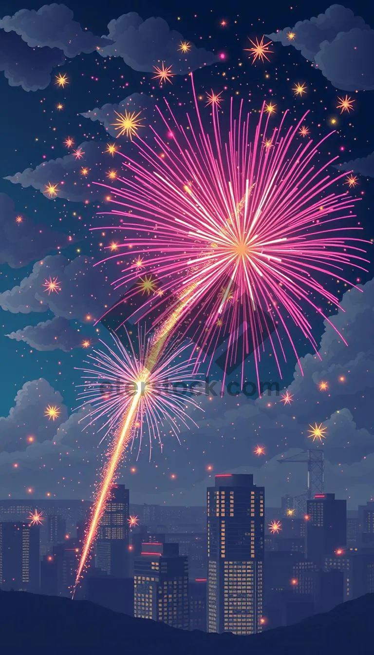 Picture of Colorful Firework Display in the Night Sky