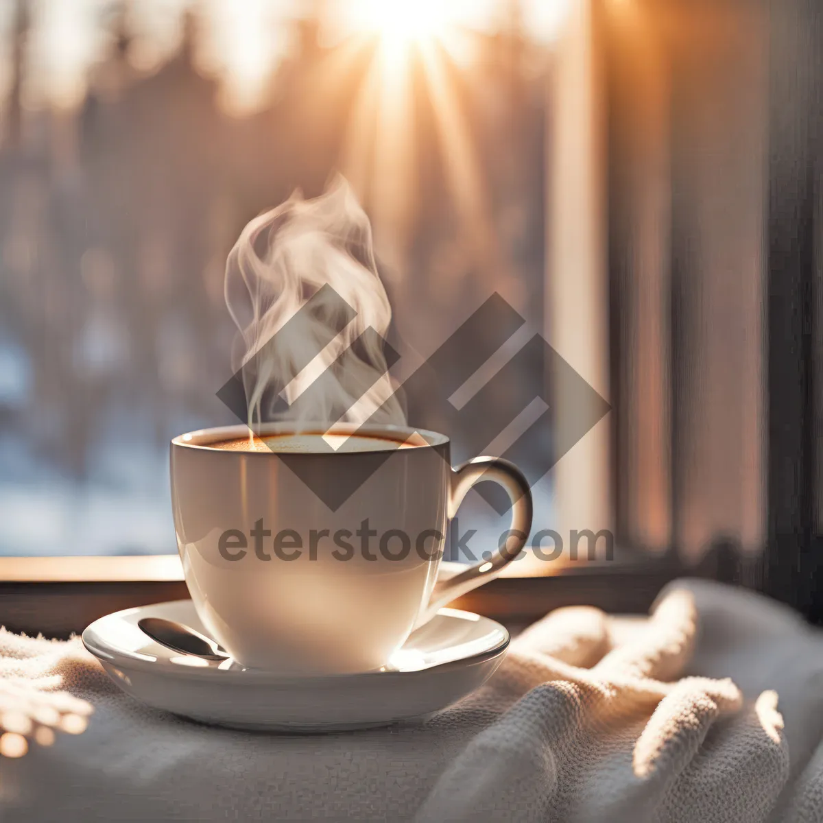 Picture of Hot Cappuccino on Black Table in Morning