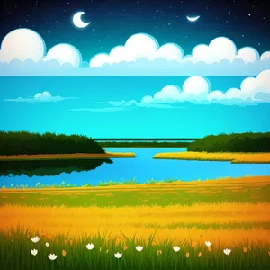 Field of Sunlit Meadows: A Tranquil Rural Landscape