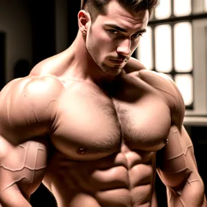 Muscular Male Fitness Model Posing Shirtless